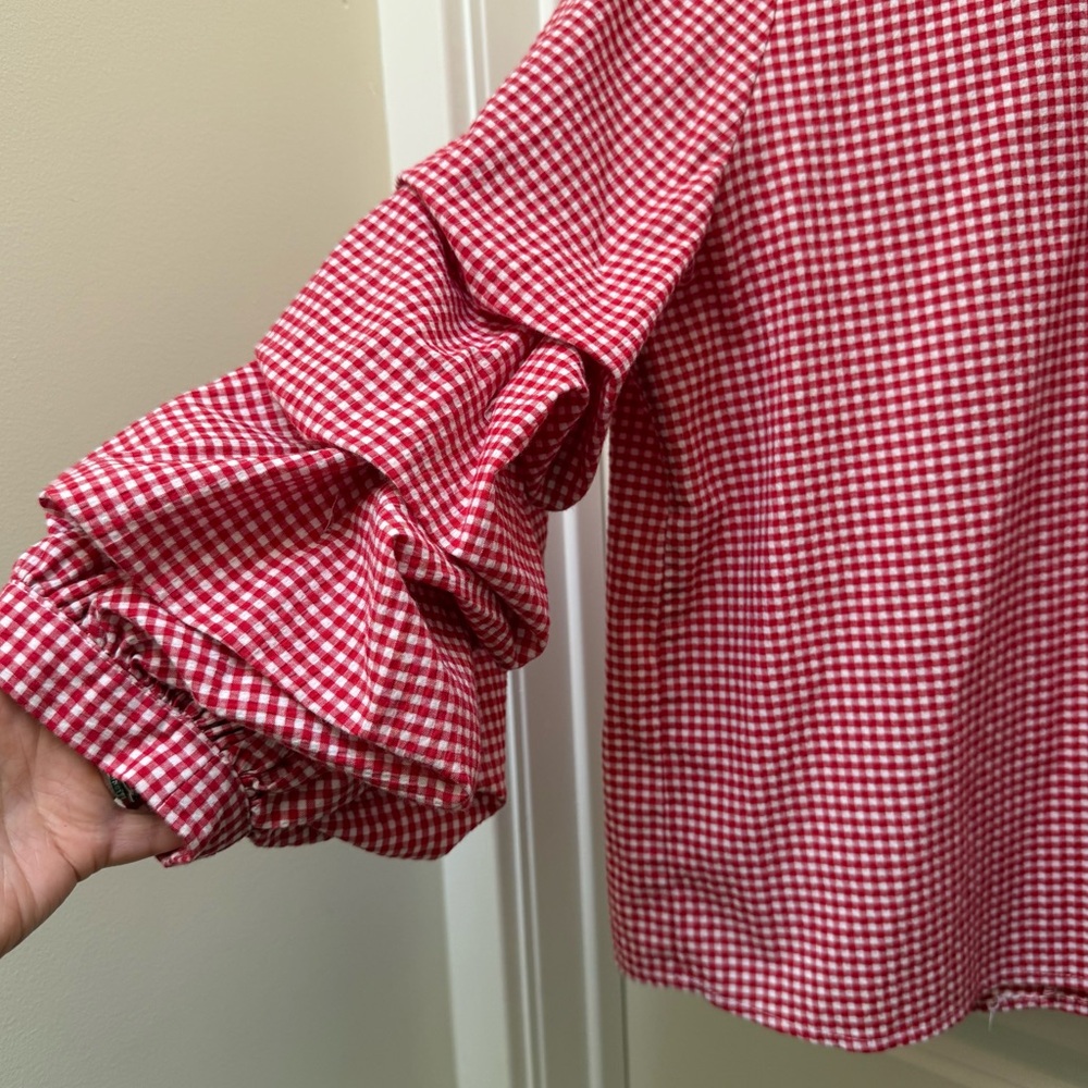 Who What Wear 3/4 Sleeve Gingham Blouse Size M - Picture 3 of 9